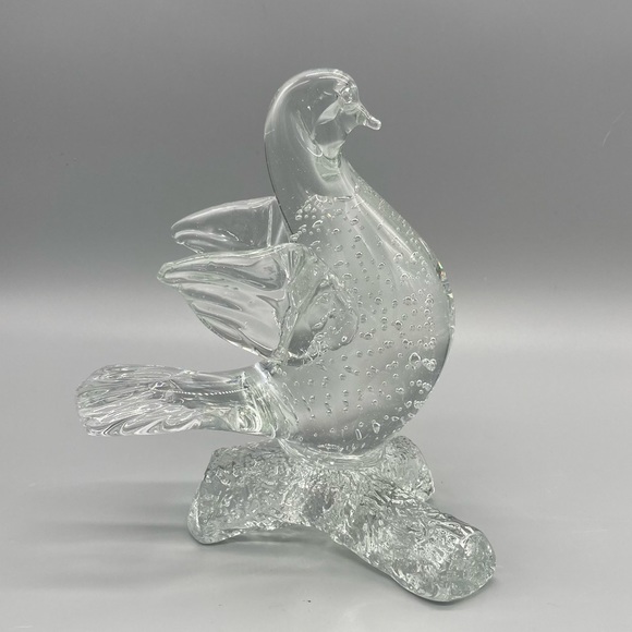 Dove bird on log clear blown glass open spread wings, controlled bubbles EUC - Picture 4 of 8